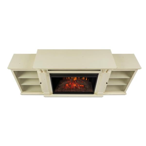 Tracey Grand 84 in. Electric Fireplace TV Stand Entertainment Center in Distressed White
