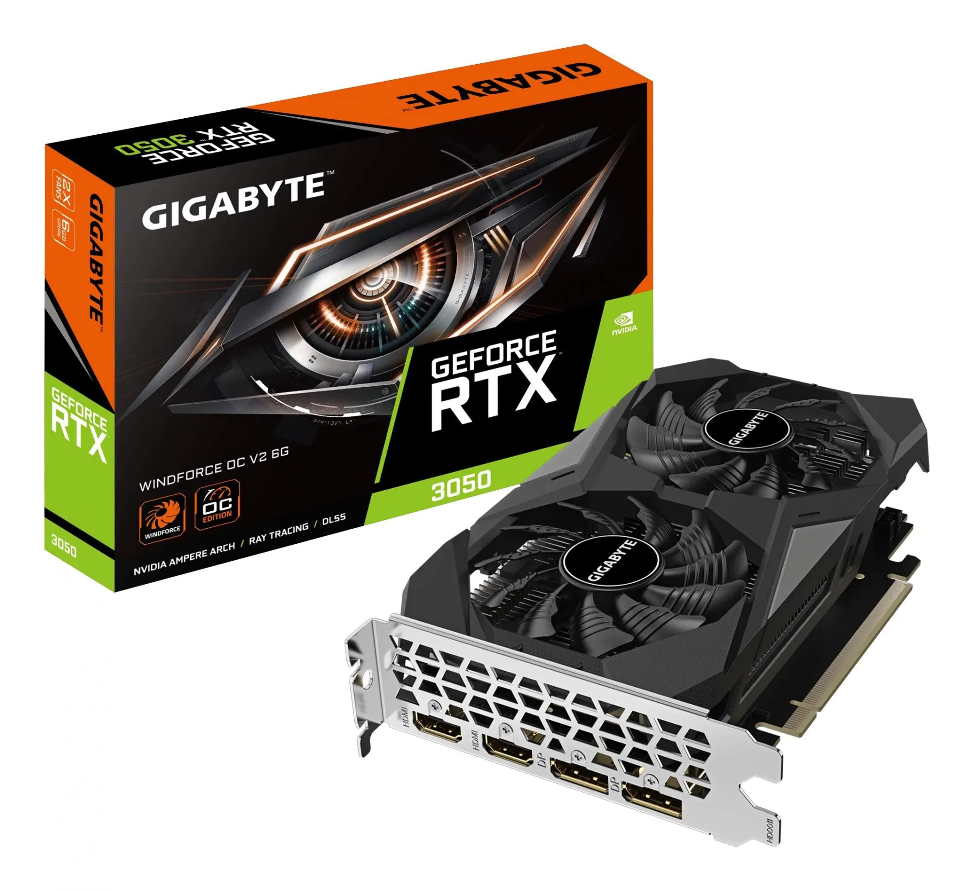 GIGABYTE GeForce RTX 3050 WindForce 2 V2 OC - 6GB GDDR6 RAM - Grafikkort
