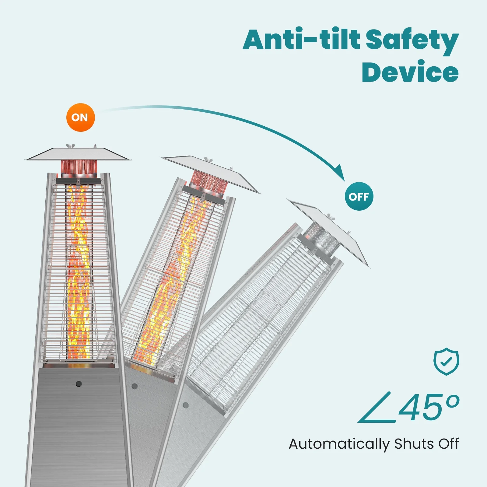 edx 42000 BTU Outdoor Propane Patio Heater Tower with Wheels, Stainless Steel