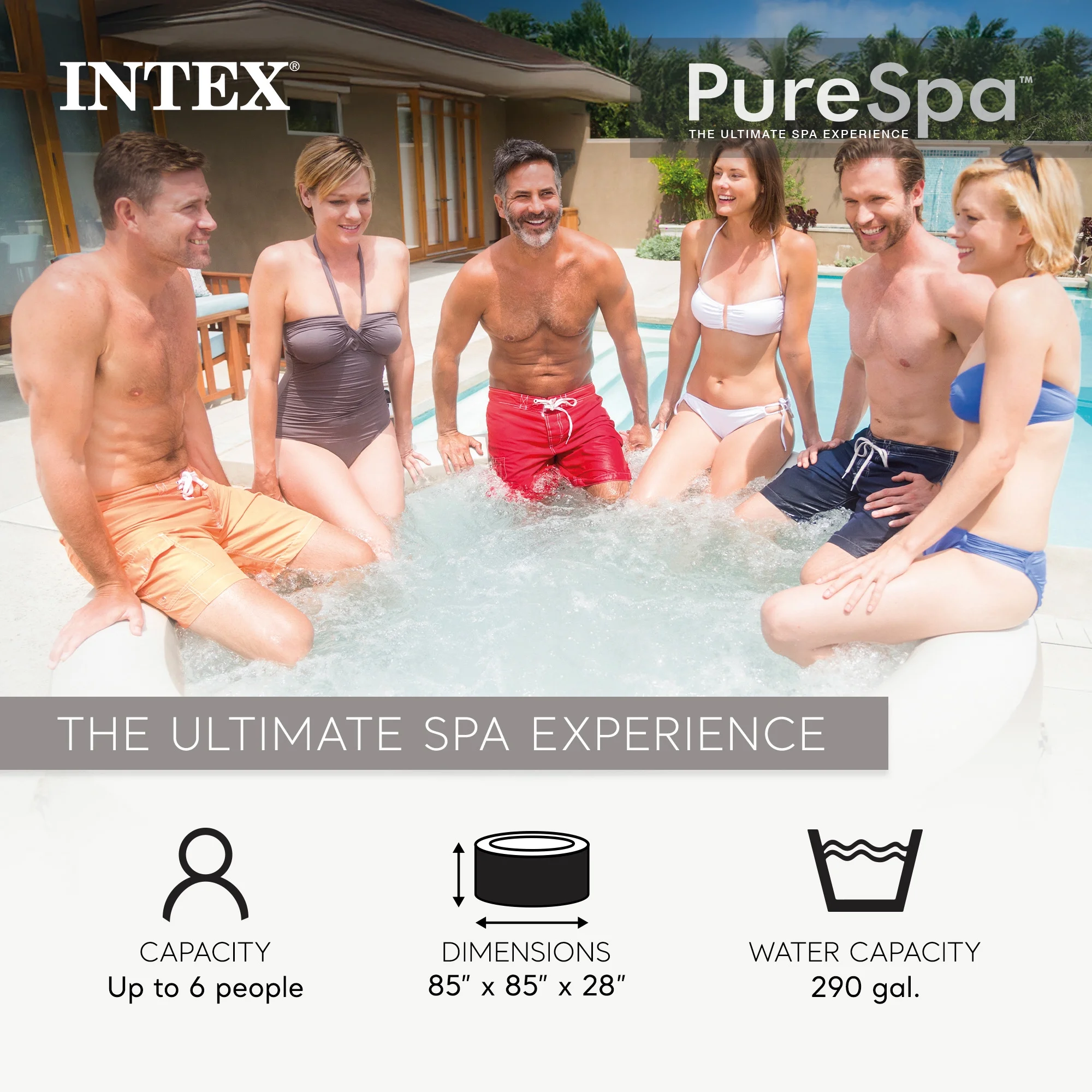 Intex PureSpa 6 Person Bubble Massage Inflatable Hot Tub Spa Set