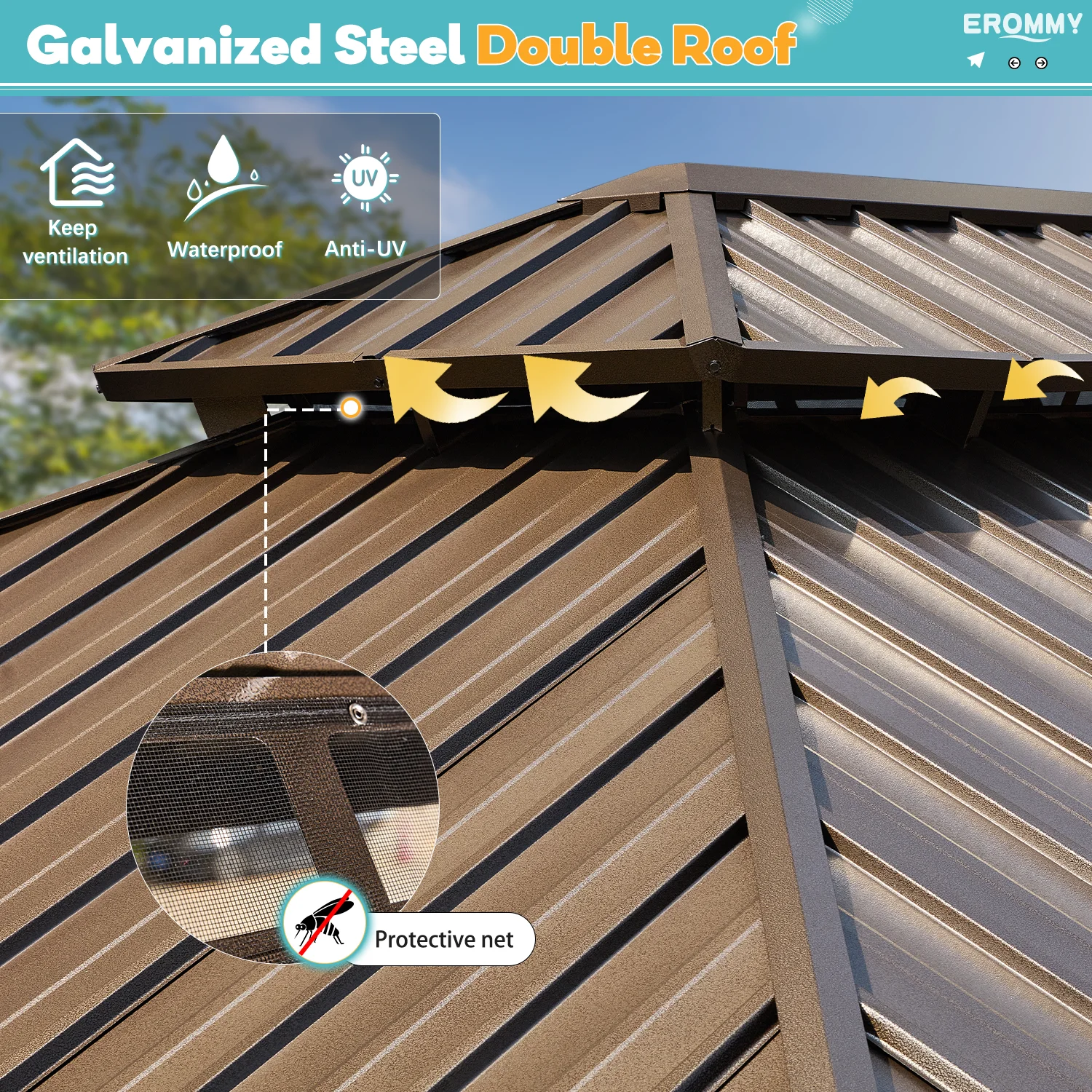 EROMMY 10'x12' Hardtop Gazebo with Galvanized Steel Double Roof & Aluminum Frame