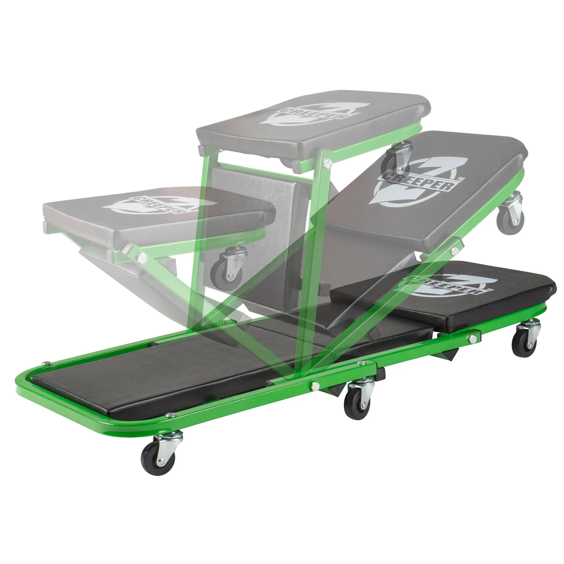 Pro-Lift Z 2-in-1 Creeper and Seat 36 inches with 6 Casters and 300 lbs Capacity - Black/Green