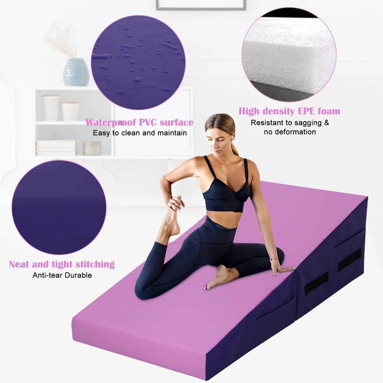 Dkeli Folding Incline Mat Gymnastics Mat for Kids Adults, 48 x 24