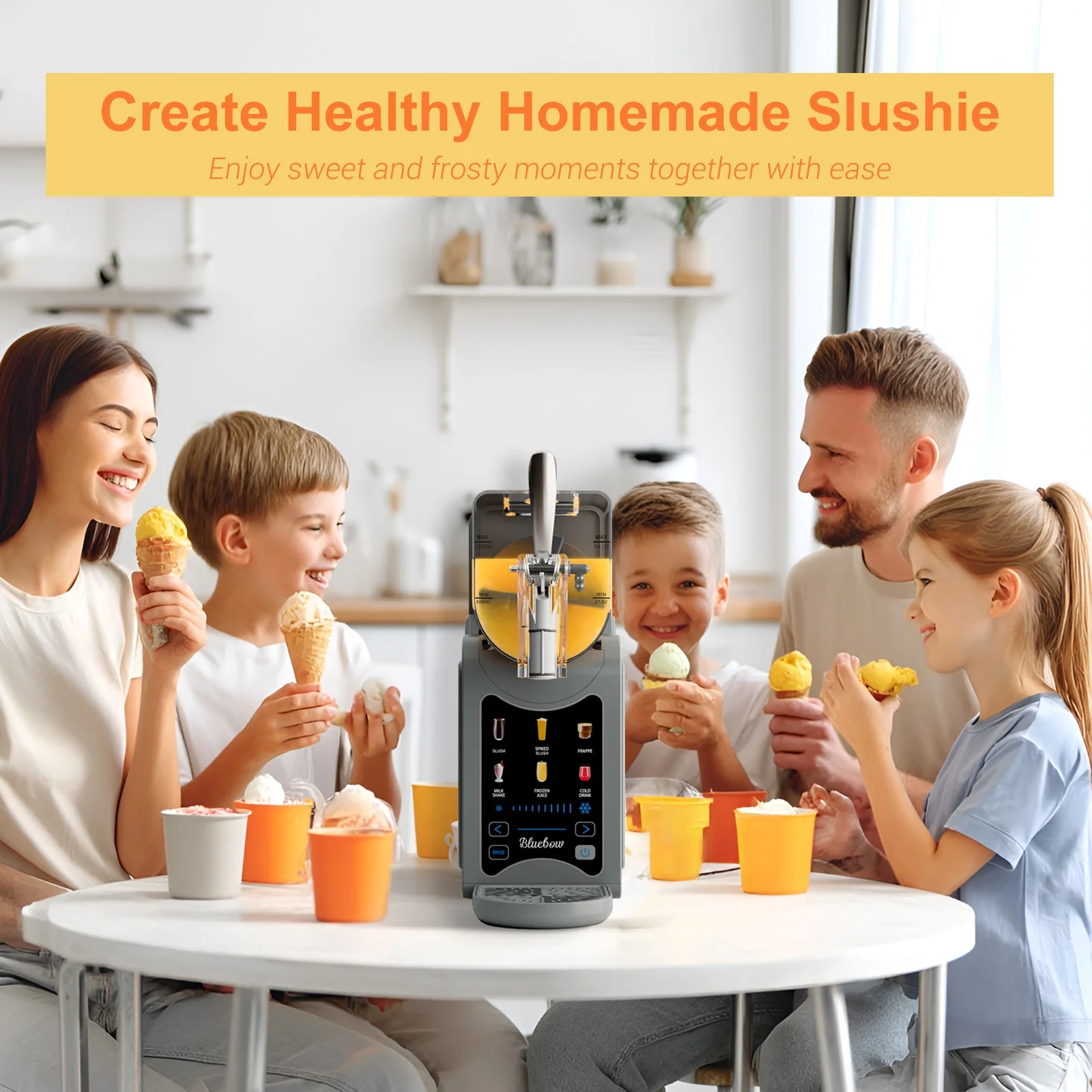 Bluebow Slushie Machine for Home, 88oz Vessel Slush Maker with 6 Presets, No Ice Needed, Frozen Drink Maker for Smoothie, Frappe, Milkshakes and More