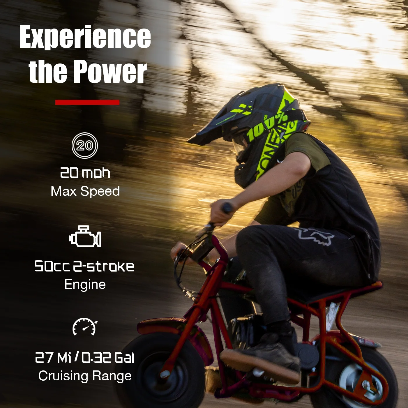 FRP 50cc Gas Dirt Bike - Red Mini Motorcycles for Young Riders, Gas Powered Mini Bike with Safety Kill Switch, Tubeless Tires, Easy Pull Start, and EPA Approved (Red)