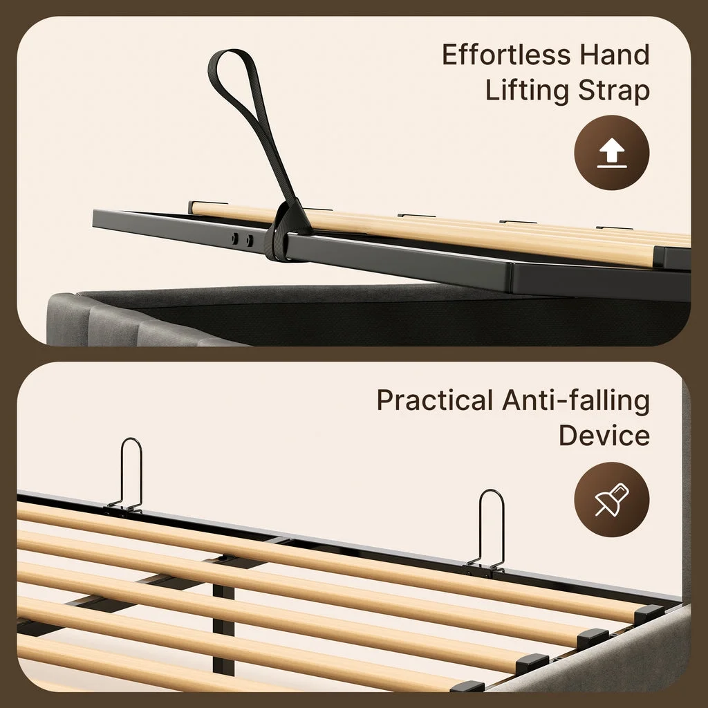 Aiho Full Lift Up Storage Bed, Full Size Bed Frame with Big Underneath Storage & Modern Wingback Headboard & No Box Spring Needed - Gray