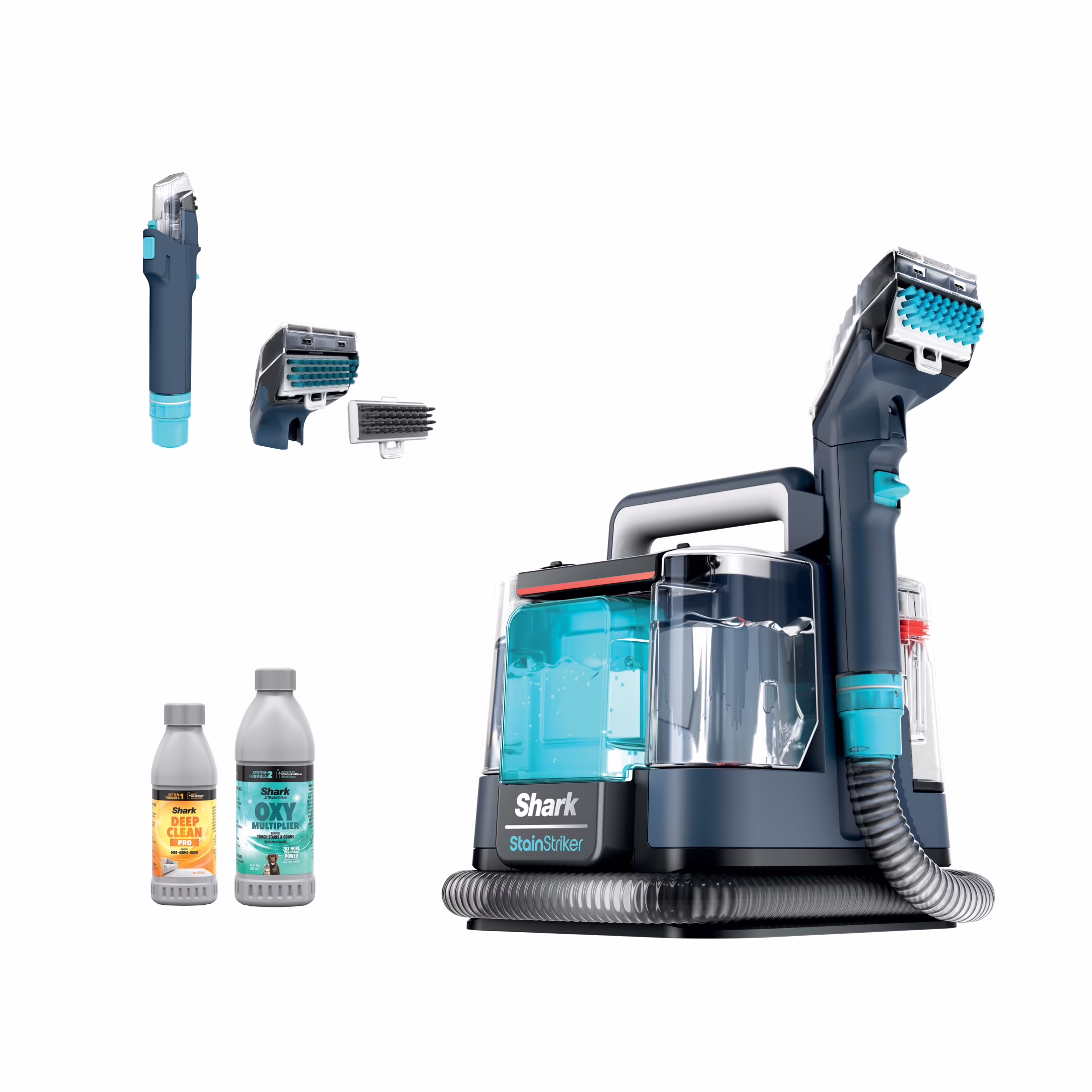 Shark StainStriker Carpet and Upholstery Cleaner, Portable with 2 Tools, 6oz Deep Clean Pro Formula and 12oz OXY Multiplier Formula, PX200 Navy/White