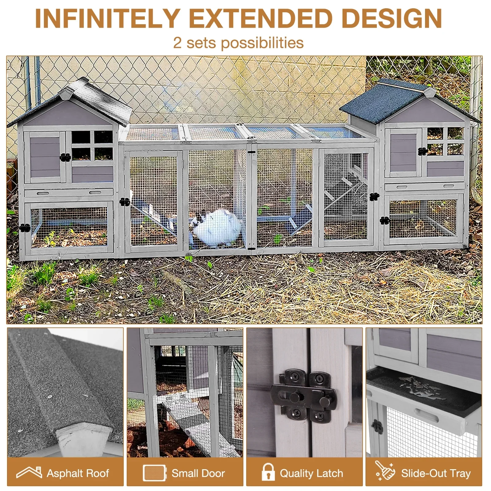 Rabbit Hutch Outdoor Bunny Hutch Indoor Rabbit Cage Wooden Habitat Small Animal Pet Poultry Cage