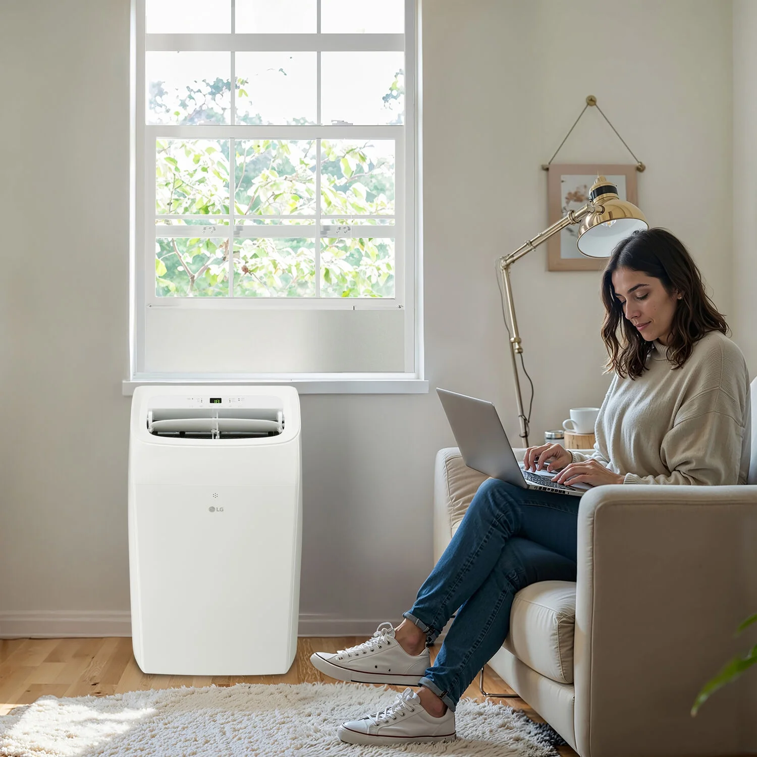LG 12,000 BTU (DOE) 450 Sq. Ft  115-Volt Portable Air Conditioner with Heat, Dehumidifier Function and Wi-Fi Control, LP1025WHSM