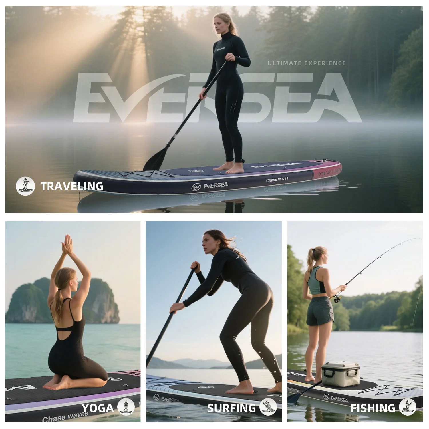 MSEASFREE 10' Inflatable Stand up Paddle Board,with Premium SUP Paddle Board Accessories,Non-Slip Comfort Deck for Youth & Adults