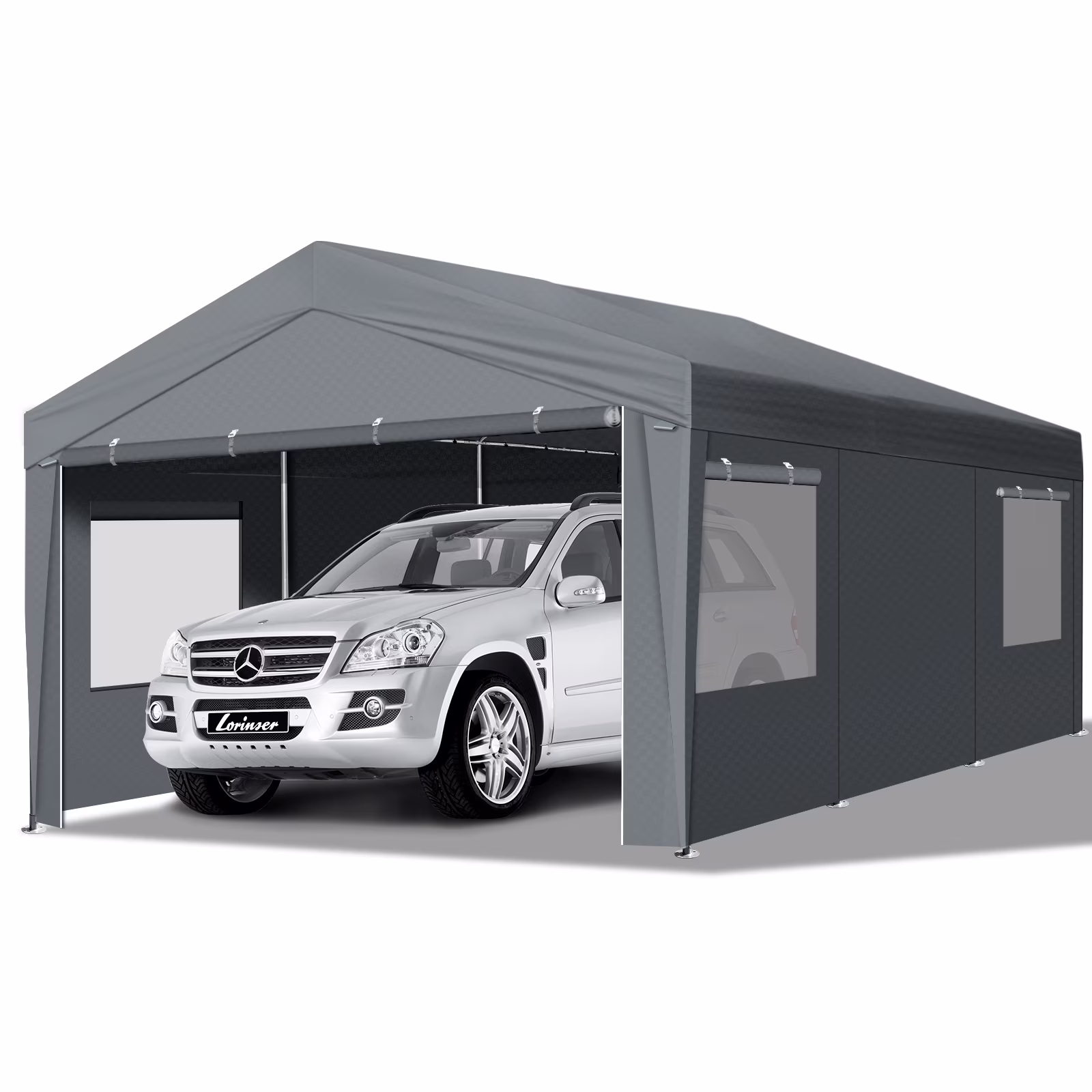 Ktaxon 10x20Ft Carport, Large Heavy Duty Car Tent with Galvanized Steel Frame, Portable Storage Boat Shed Canopy Garage with Sidewalls & Doors, Gray