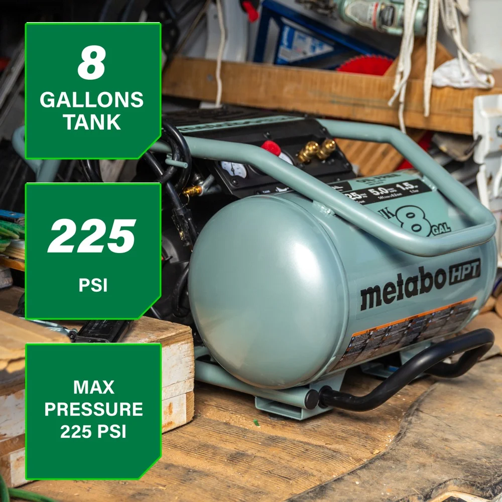 Metabo HPT Air Compressor, THE TANK, 8-Gallon Trolley Air Compressor, 225 PSI, Versatile for Use with Framing, Siding, Finish, or Roofing Nailers, Easy Mobility with Rubber Tires, EC1315S