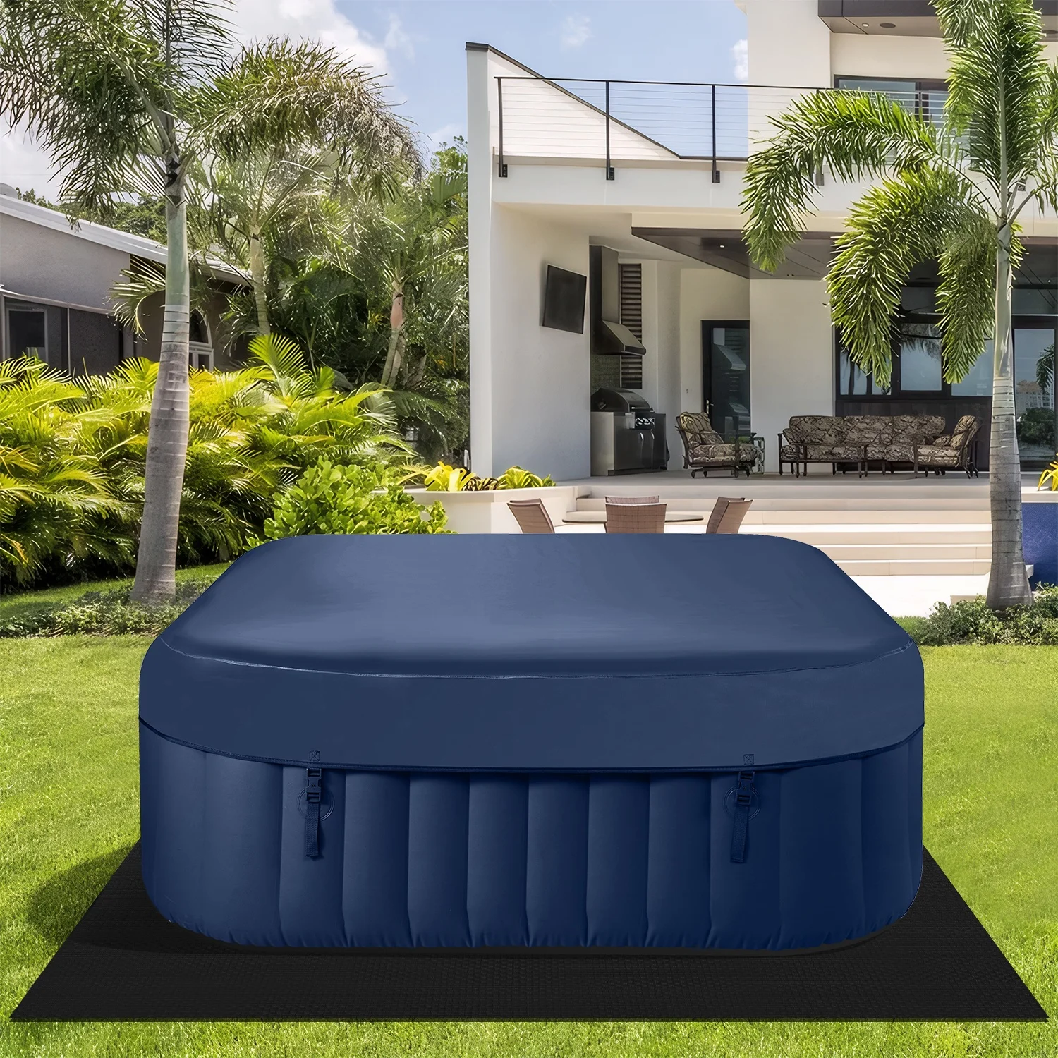 Hot Tub for 4-6 Person, Seizeen Outdoor Patio Large Inflatable Hot Tub Home SPA, with 130pcs Massage Jets, 910L, 4 Filters, 2 Cup Holders, Lockable Cover, Storage Bag, Max 104�H, 73in, Navy