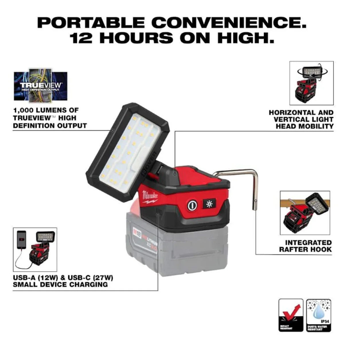 Milwaukee 2359-20 M18 ROVER Compact Folding Flood Light USB Charging